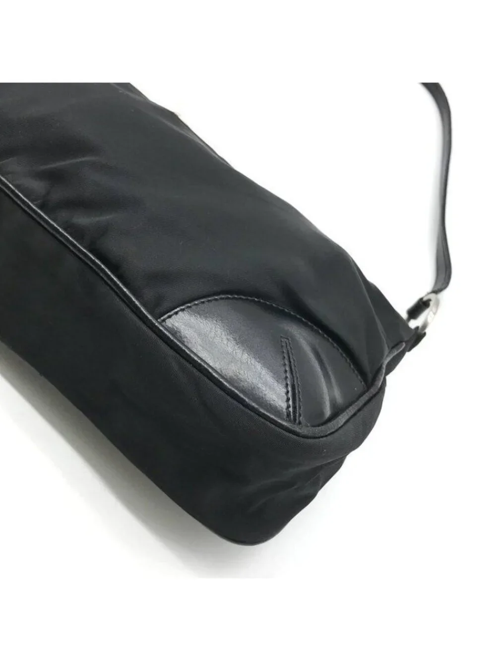 Prada Nylon Tessuto Leather Triangle Logo Shoulder Bag Black